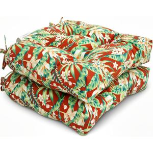 Outdoor Chair Cushions Set of 2,Patio Chair Cushions with Non-Slip Ties,19'' x 19'',Fluffy Tufted Outdoor Seat Cushions, Waterproof Patio Furniture Cushions,Outdoor Dining Chair Pads (Hamani)