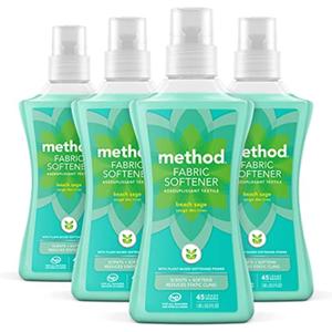 method Fabric Softener, Beach Sage, 53.5 fl oz, 45 Loads, 4 pack
Leaves Laundry Freshly Scented and Soft, Reduces Static Cling, 45 Loads per Bottle