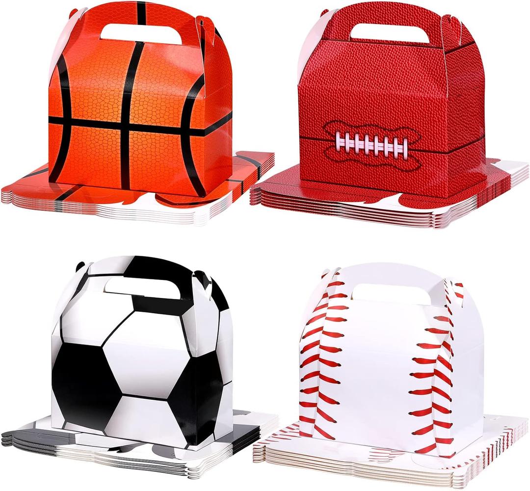 Nezyo 24 Pack Sports Themed Birthday Party Supplies Football Treat Boxes Soccer Party Favors Sports Candy Bags Baseball Basketball Gift Boxes with Handle for Baby Shower Supplies Decorations