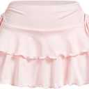 SOLY HUX Women's Y2K Ruffle Mini Skirt with Shorts Underneath High Waisted Tiered Skirts Coquette Skorts (Solid Light Pink) X-Small