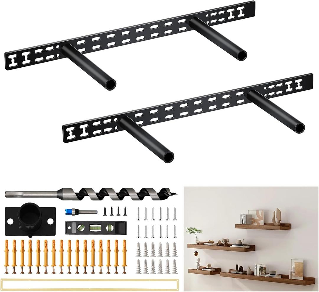 22 in Floating Shelf Hardware - 22"x8" Wall Mounted Hidden Brackets, 2Pcs Thickened Solid Steel Floating Shelf Brackets 3-Year Service