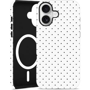 Jusy Compatible with MagSafe Polka Dot Case for iPhone 15, Cute Aesthetic Polka Dots Magnetic Phone Case, Soft TPU and Hard PC Protective Phone Cover for Women Girls (Matte) - White