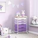 SYKIARIOL Utility Cart with 5 Drawers,Storage Drawer Cart with Wooden Tabletop and Lockable Wheels,Craft Storage Trolley Cart,5-Tier Rolling Utility Cart on Wheels,Purple