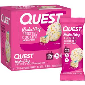 Quest Nutrition Frosted Cookies Twin Pack, Birthday Cake, 1g Sugar, 10g Protein, 2g Net Carbs, Gluten Free, 8 Count(Pack of 1), Best By: 04/05/26