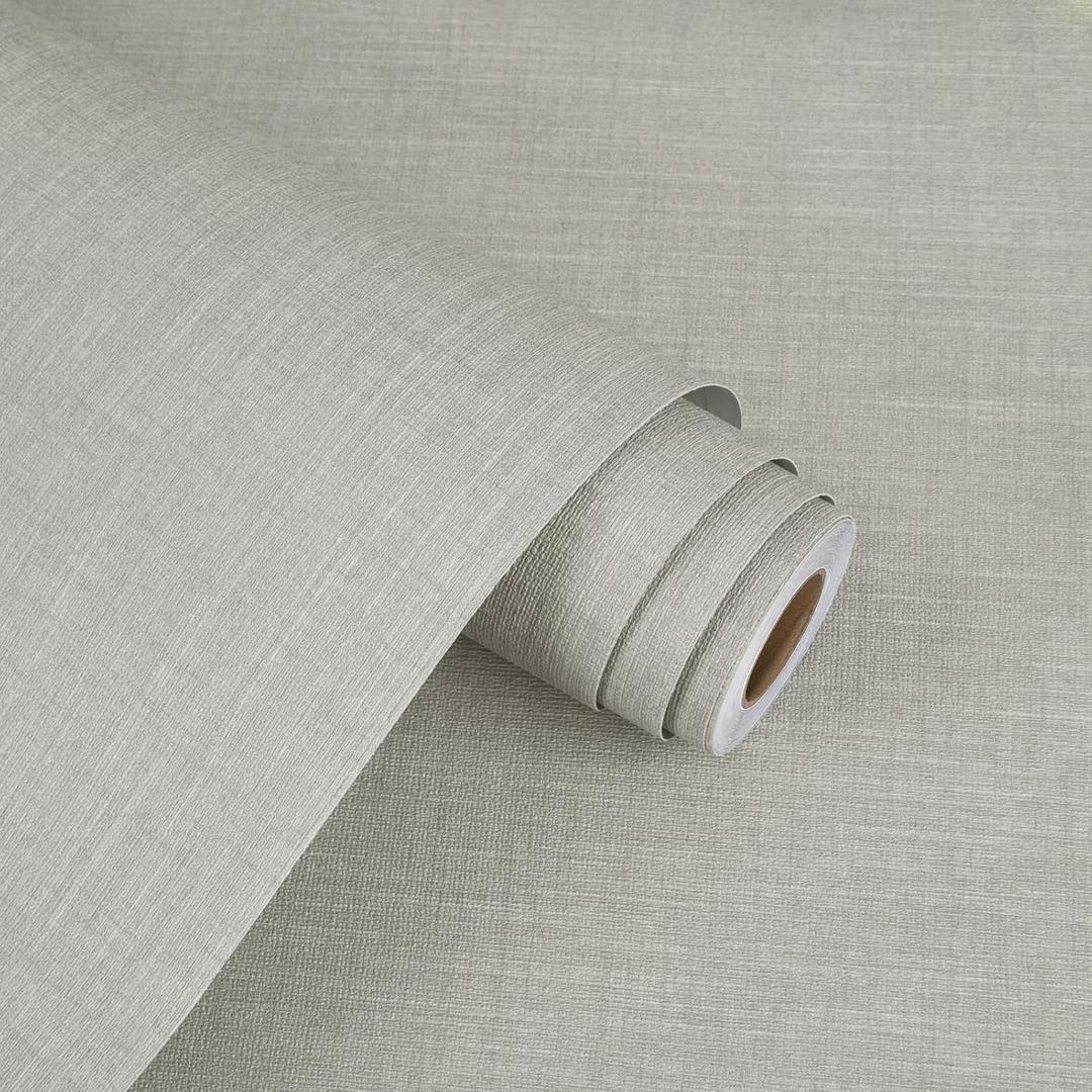 WESTICK Gray Grasscloth Peel and Stick Wallpaper Neutral Textured Wallpaper Self Adhesive Grey Contact Paper for Cabinets Grasscloth Wallpapers Faux Linen Modern Wall Paper for Bedrooms 15.8" x 394"