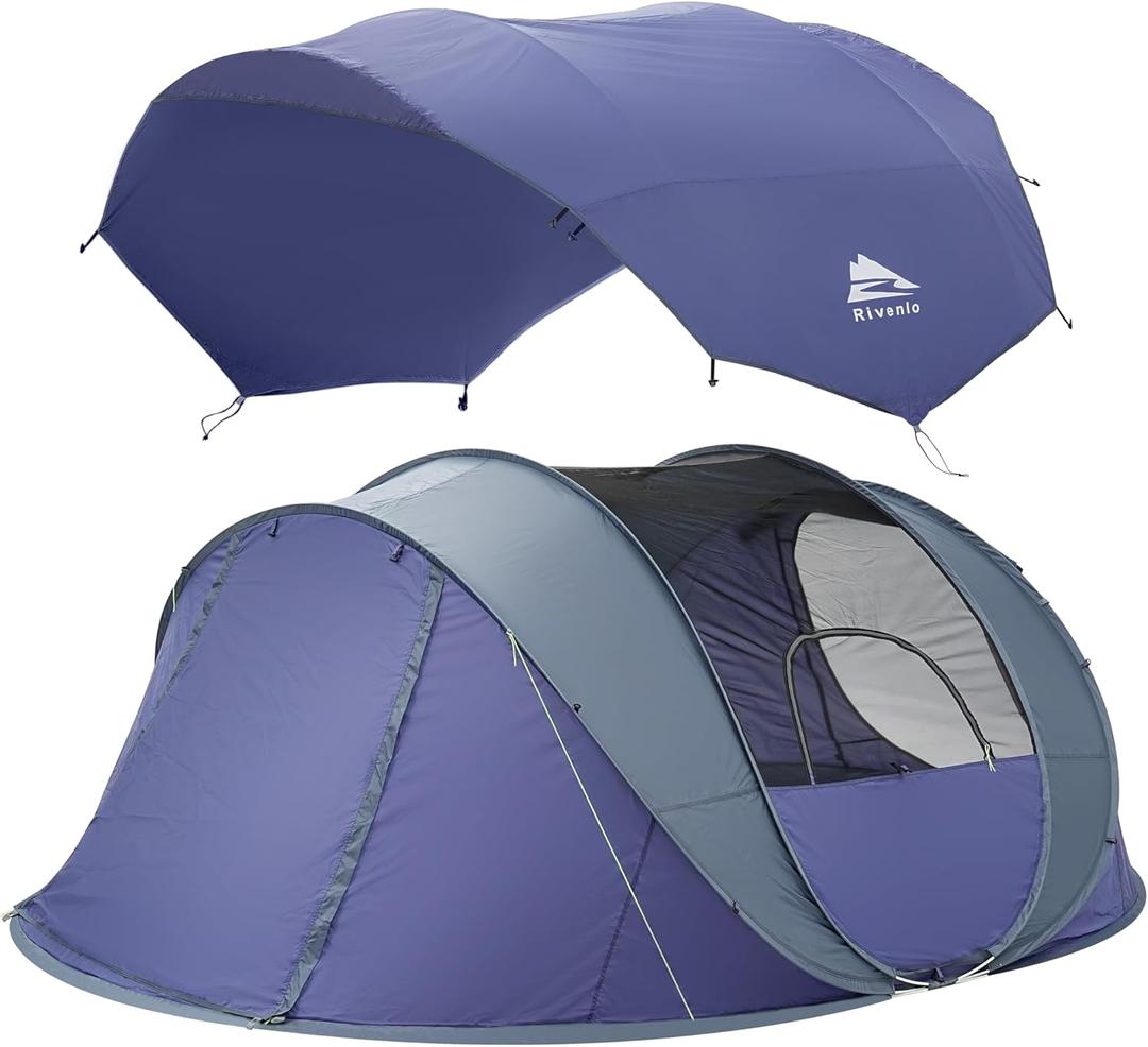 4/6 Person Easy Pop Up Tent, Waterproof, Automatic Setup,2 Doors-Instant Family Tents for Camping, Hiking & Traveling (Blue)