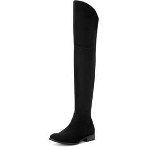 Shoe'N Tale Women's Over The Knee Boots Thigh High Low Block Heel Pointed Toe Long Stretch Boots (Size 6, Black)