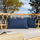 Kevin Textile Outdoor Waterproof Lumbar Pillow Covers 12x24 Inch Pack of 2 Checkered Decorative Rectangle Cushion Throw Pillowcases Shell for Patio Tent Garden Couch Bed Sofa Blue