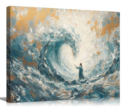 Jesus Canvas Wall Art Christian Jesus Walk On Water Wall Decor Picture Jesus Calms The Storm Poster Print for Living Bedroom Modern Home Decor Prepare To Hang