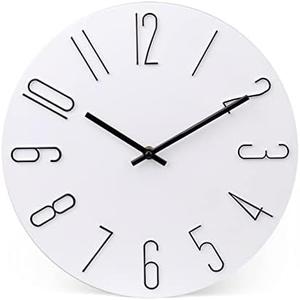 jomparis Wall Clock Silent Non-Ticking Modern Style Wooden Wall Clocks Decorative for Office Home Bedroom School (12 Inch White)