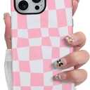 SOKAD Magnetic Checkered Phone Case for iPhone 15 Pro Max, Cute Grids Plaid Checkerboard Pattern Compatible with Magsafe Matte Protective Case Cover with Screen Protector for Girls Women, Pink