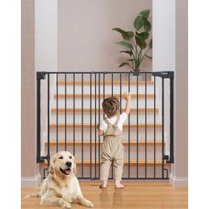 Cumbor 34" Extra Tall No Bottom Bar Baby Gate for Stairs, Auto Close Dog Gate Indoor for Larger Pets, 27.6-43" Hardware Mounted Safety Gate for Doorways, Wide Walk Thru Door for Easy Access (Black) 