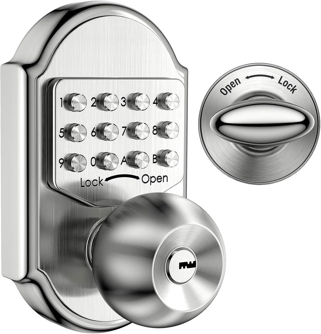 Keyless Entry Door Lock Deadbolt Keypad Mechanical Stainless Steel (Pass Code or Key) 100% Mechanical, No Electronic (Silver)