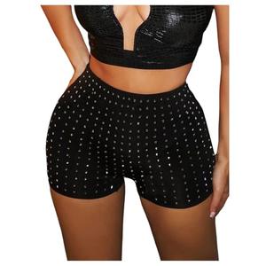 Floerns Women's Rhinestone Shorts Club Party Mini Shorts Black XS