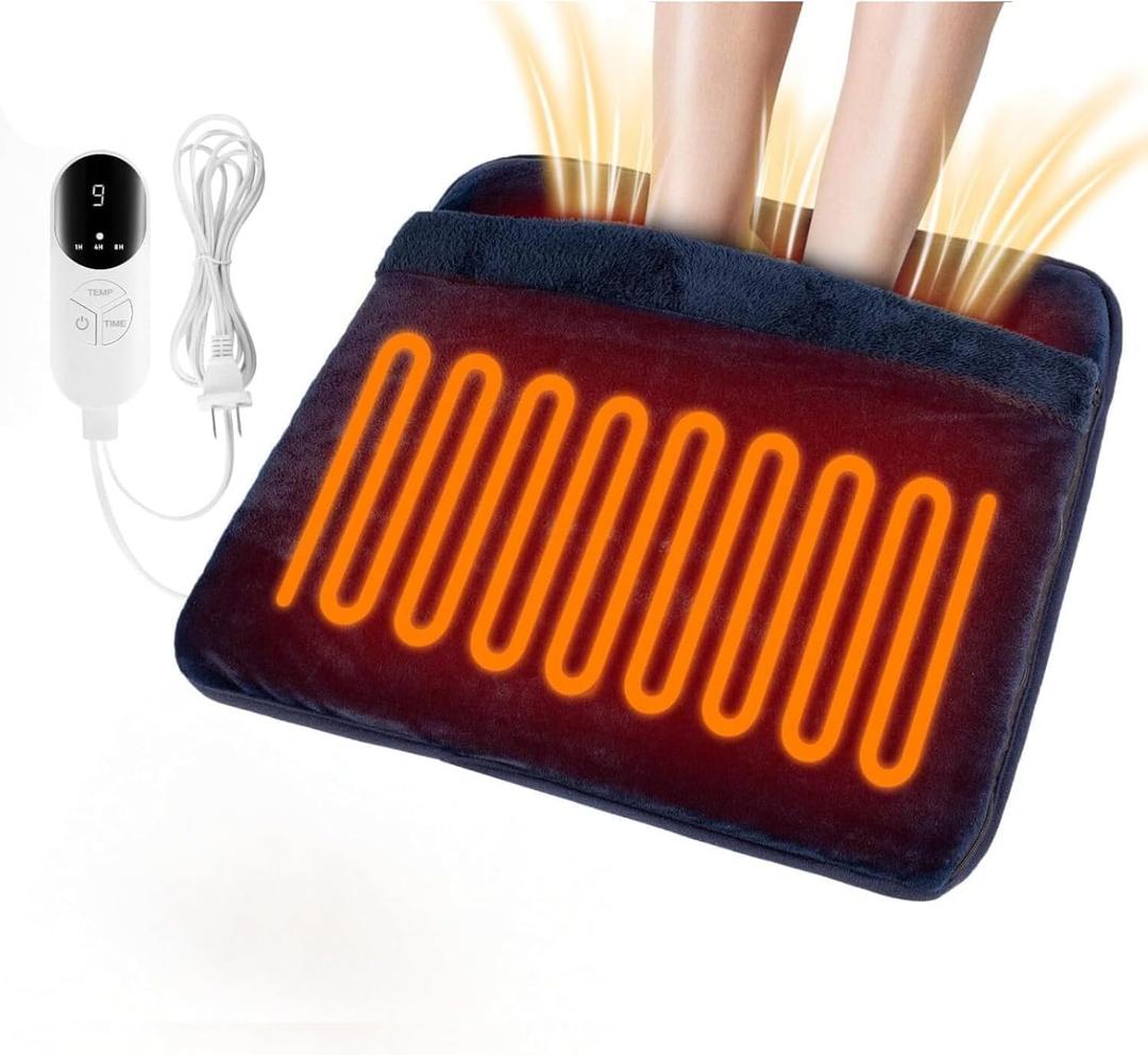 Electric Heated Foot Warmer for Feet, Double Sided Feet Warmer Foot Heating Pad with 9 Levels Temp and 3 Timers, Foot Warmers for Bed, Under Desk, Office, Birthday Gifts for Women Men(Navy)