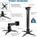 Projector Ceiling Wall Mount Adjustable Height from 11 to 13.7 Inches Bracket with Extendable Arms Low Profile Holder Hanger for Home Office Compatible with Epson Optoma Benq (Black)