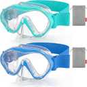 Aegend 2 Pack Kids Swim Goggles with Nose Cover for Kids 3-15, Knitted Fabric Strap, Anti-Fog 180 Clear View No Leak