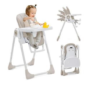 Foldable Baby High Chair with Adjustable Height, 5 Recline Positions & Removable Double Tray - Easy Clean, Space-Saving Infant Highchair for Toddlers, 5-Point Harness & Compact Design, Grey_1