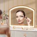 Hasipu Arch Vanity Mirror with Light, 28"x22" Arched Led Makeup Mirror with 10X Magnification, Tabletop Desk Mirrors with USB Charging Port, Dimmable 3 Colors Mode