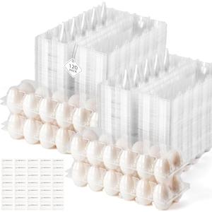 120 Pack Duck Egg Cartons Jumbo Egg Cartons Cheap Bulk with Sticker Labels Clear Empty Plastic Egg Containers Extra Large for Home Ranch Farm Commercial Market Display, 26 Grids