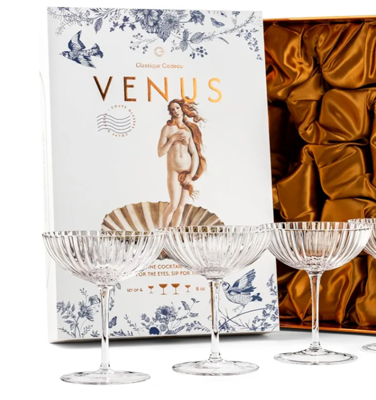 Venus Seashell Coupe Cocktail Glasses | Set of 3 | 8 oz Crystal Ribbed Champagne Saucers for Drinking P-Star and Espresso Martini, Margarita, Daiquiri, Cosmopolitan, Gimlet | Elegant Gift Glassware