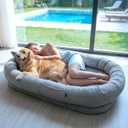 YAEM Cooling Human Dog Bed, 71"x45"x12" Breathable Human Size Dog Bed for Adults, Waterproof Giant Pet Beds with Washable Cover & Non-Skid Bottom, Glacier Grey