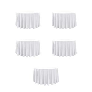 5-Pack White Round Tablecloths, 108 Inches, Stain-Resistant Polyester for 4-5 Ft Round Tables - Washable Table Covers for Weddings, Banquets, Birthday Parties, Events