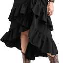 MakeMeChic Women's Western Cowboy Chic Asymmetrical Midi Skirts Ruffle High Low Skirts Boho Flowy Tiered Drawstring Skirts (Large, Black)