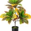 Fake Plant Artificial Croton, 23.6'' Tall with Colorful Leaves Faux Croton Palm Tree in Pot Decorative, Faux Plant Artificial Plants for Home Decor Indoor (23.6''-1Pc)