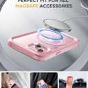 Miracase Glass Series for iPhone 15 Case [Compatible with MagSafe] Full-Body Magnetic Case with Built-in 9H Tempered Glass Anti-Fingerprint Screen Protector + Camera Lens Protector, Pink and Clear
