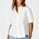 Women's Size M Cooling Material Button Down Short Sleeved White T-Shirt