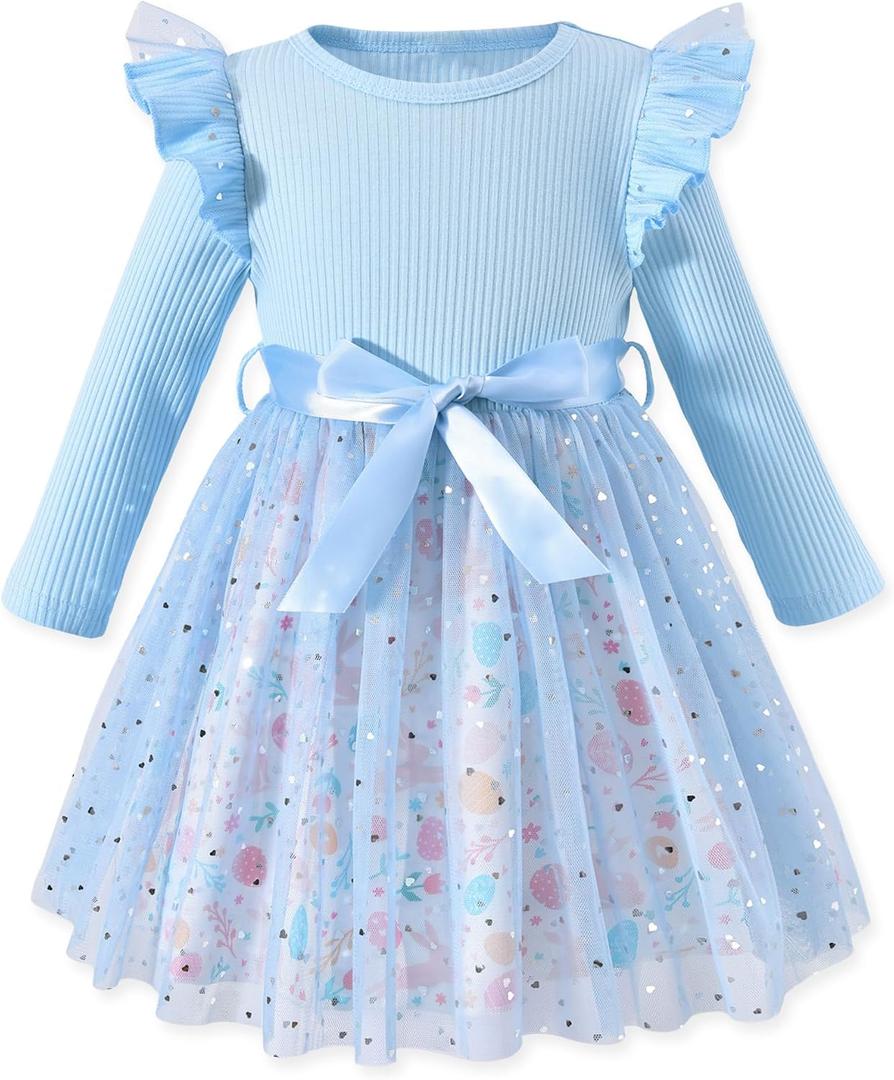 4T Toddler Girl Easter Clothes Bunny Rabbit Egg Dress Holiday Clothing Blue