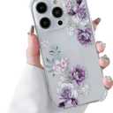 ZQWY Flower Case Compatible with iPhone 15 Pro Max Clear Floral Pattern Design Aesthetic Phone Cover for Women Girls 6.7" 2023 (Purple Flowers)