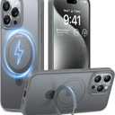 TORRAS Magnetic Ostand for iPhone 15 Pro Max Case, [Military Grade Drop Tested][Compatible with MagSafe][Build in Kickstand] Translucent Hard Back AntiFingerprint 6.7" 2023, Natural Titanium Grey