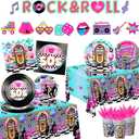 1950s Party Decorations,143Pcs 50's Theme Party Decorations Rocking Music Party Tableware Set 50's Rock and Roll Plates Napkins Hip Hop Tablecloth for 50s Diner Party Anniversary Disposable Supplies