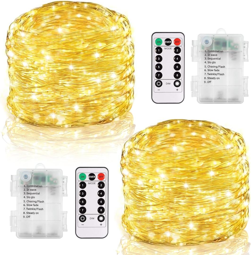 Fairy Lights Battery Operated, 2 Pack 20FT 60 LED Twinkle Lights with Remote Timer, Silver Wire String Lights Mini Fairy Lights for Bedroom Christmas Tree Party Wedding Indoor Outdoor(Warm White)