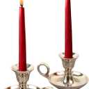 Candle Holders with Handle for Taper Candlestick Set of 2 Modern Decor for Home Table Centerpiece for Wedding Parties Dinners Decorations (Glossy Silver Metal)