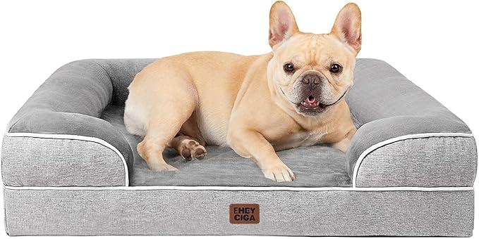 EHEYCIGA Orthopedic Dog Bed for Medium Dogs, Waterproof Memory Foam Medium Pet Beds with Sides, Non-Slip Bottom and Egg-Crate Foam Dog Couch Bed with Washable Removable Cover, Grey, 29x21