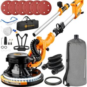 Electric Drywall Sander, 950W Drywall Power Sander with Vacuum Dust Collector, 9 Variable Speed 800-2100RPM, LED Light, Dustless Wall Sander for Drywall, Popcorn Ceiling, Corner etc (Orange)