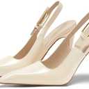 Coutgo Women's Slingback High Heels Pointed Toe Stilettos Metal Buckle Dress Party Pump Shoes Size 10
