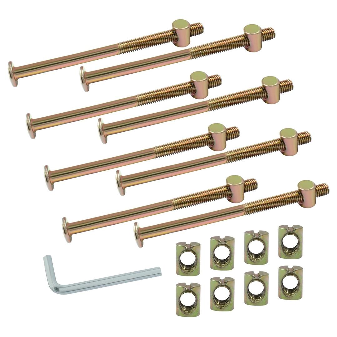 Biaungdo M8 x 120mm Bunk Bed Bolts, Hex Drive Socket Furniture Barrel Screws Bolt Nuts Furniture Crib Baby Bed Bolt with Wrench(Bronze, 8 Pcs)