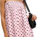Women Polka Dot Sleeveless Square Neck Backless Spaghetti Strap Smocked Flowy Ruched Sexy Mini Cami Dress (Large, Pink)