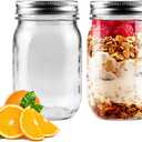 2 Pack Regular Mouth Mason Jars 16oz Glass Canning Jars with Airtight Lids for Preserving, Jam, Honey, Jelly, Wedding Favors, Sauces, Meal Prep, Overnight Oats, Salad