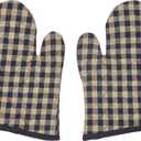 VHC Brands Cotton Oven Mitt Set of 2, Heat Resistant, Baking Glove Pot Holder, Kitchen Mitts, Black Check Collection, 12.5x8, Country Black