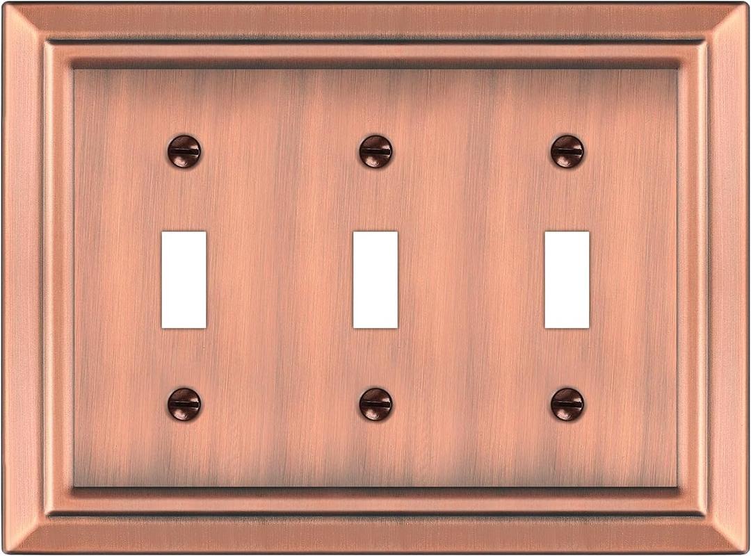 Metal Wall Plate for Electrical Outlets, Decorative Antique Copper Switch Plates Outlet Cover, Light Switch Cover Plate, 3-Gang Wall Plates (Triple Toggle, 1 Pack)