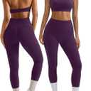 OMKAGI 2 Piece Workout Sets for Women Halter Sports Bras Gym Sets Booty Leggings Outfits (Medium, Violet Purple)