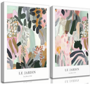 2Pcs Henri Matisse Canvas Wall art Modern Abstract Pink Green Floral Plants Painting Pictures Wall Decor Maximalist Colourful Flower Poster Print Artwork for Living room Bedroom Girls Room