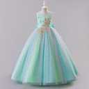 IBTOM CASTLE Pageant Dress for Girls Flower Girl Sleeveless Mesh 3D Butterfly Pearl Floral Sequins Tulle Long Dress Toddler Kids Birthday Party Wedding Formal Ball Gown Teal Green 9-10 Years