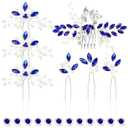 inSowni 7 Pieces Bridal Wedding Silver Pearl Flower Hair Side Combs U-shaped Hairpins & 12pcs Twist Blue Rhinestone Hair Pins Clips Headpieces Accessories for Women Girls
