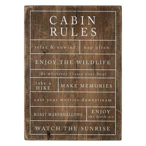 Cabin Rules Rustic Wood Sign 12x18